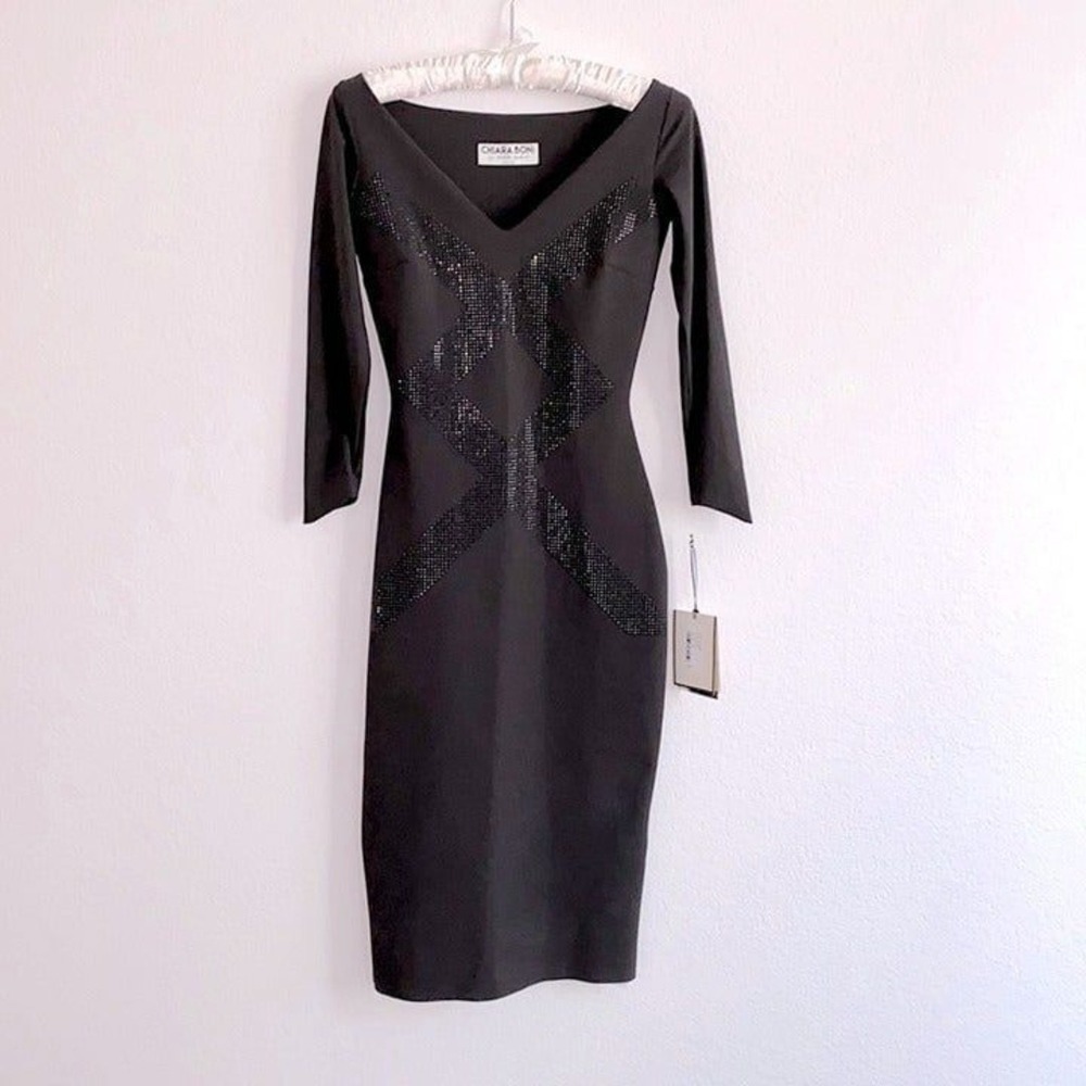 CHIARA BONI Brown V-Neck Knee-Length Dress Size 38 XS